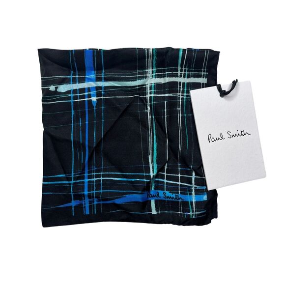 5-62 PAUL SMITH Pocket Square Abstract 100% Silk Blue - Picture 1 of 9